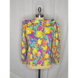 Sugar Lips Bright Floral M Woman's Top Over The Shoulder